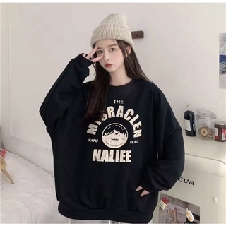 บางพิมพ์ Basic Sweatshirt หลวมพอดีรอบคอแขนยาว Minimalist ฤดูใบไม้ผลิฤดูใบไม้ร่วง Pullover ผู้หญิง Preppy สไตล์