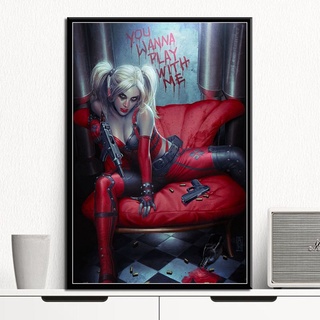 โปสเตอร์ผ้าใบ พิมพ์ลายการ์ตูน Harley Quinn สไตล์โมเดิร์น สําหรับตกแต่งผนังบ้าน