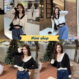 Mini shop🌸พร้อมส่ง🌸(71019) เสื้อไหมพรมแขน คอวีกระดุมด้านหน้าน่ารักคิ้วมาก