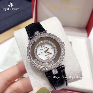 นาฬิกา Royal Crown แท้ 100%, มีบัตรับประกัน1ปี จัดส่งพร้อมกล่องครบเช็ค,สายหนังแท้,หน้าปัดประดับเพชรสวยมากค่ะ