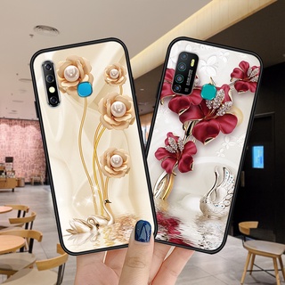 ดอกไม้และนกยูง เคส Infinix Hot 12 12i 8 9 10 11 10s 10i 10T Play NFC เคสโทรศัพท์ เคสซิลิโคน กันกระแทก ฝาปิด นิ่ม Matte Black TPU Camera Protection การ์ตูน