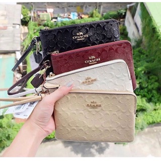 Coach Signature PVC Leather Corner Zip Small Wristlet cนูน หนังแก้ว สวยที่สุดด