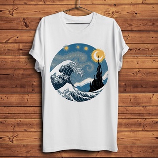 [COD]เสื้อยืดลําลอง แขนสั้น พิมพ์ลาย The Great Wave off Kanagawa สีขาว สไตล์ญี่ปุ่น สําหรับผู้ชาย และผู้หญิง