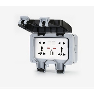 Socket power plug IP66 อินเทอร์เฟซ USB กล่องป้องกันน้ำ ฝน กลางแจ้งกล่องซ็อกเก็ตผนัง 13A ภายนอกใช้สวิทช์ซ็อกเก็ตกล่อง AC