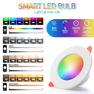 LED WIFI ดาวน์ไลท์ APP ควบคุมสมาร์ทโคมไฟเพดานปิดภาคเรียนหรี่แสงได้รอบ RGB เปลี่ยนสีหลอดไฟ