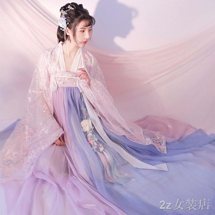 👑ชุดจีนโบราณ👑สาวเครื่องแต่งกายนางฟ้า ดั้งเดิมเอวปักกว้างกับผ้าคลุมไหล่สดและสง่างาม กระโปรงโบราณของฮันฟุ พร้อมส่ง!