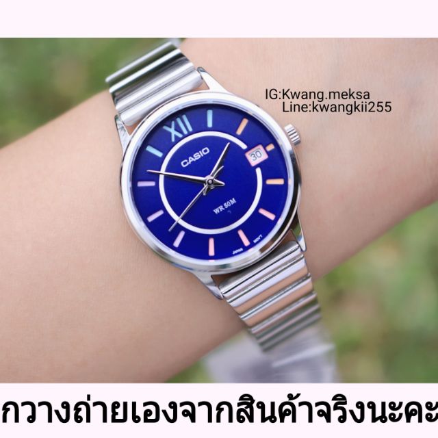 Casio แท้💯% นาฬิกาข้อมือหญิง สายสแตนเลส สีน้ำเงิน