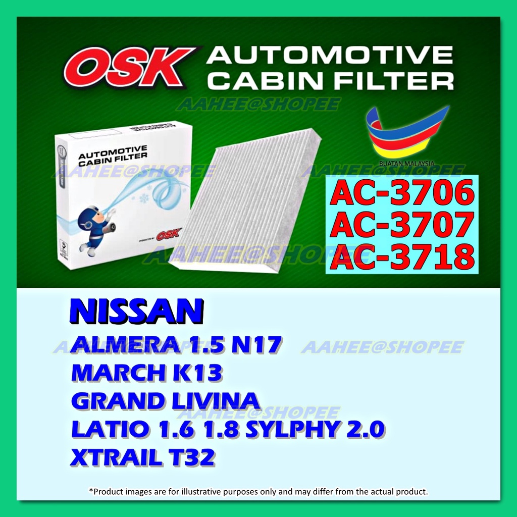 Penapis Udara Aircond Kabin - Nissan ALMERA LATIO Grand LIVINA SYLPHY MARCH XTRAIL T32 OSK กรองอากาศ