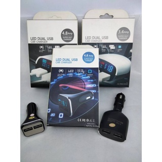 Car Charger โวลท์มิเตอร์วัดไฟแบตเตอรี่ ในรถยนต์ แบบเสียบที่จุดบุหรี่ พร้อมช่องเสียบ USB 2 ช่อง 3.4Amp , 4.8Amp