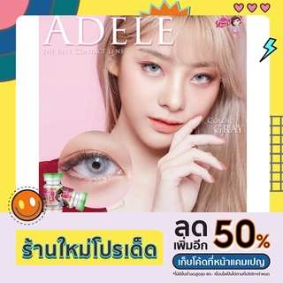 คอนแทคเลนส์ รุ่น mini Adele ยี่ห้อ Pretty doll สายฝอ มีสีเทา ตาล มีค่าสายตา