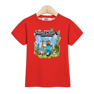 เสื้อผ้าฤดูร้อนผ้าฝ้ายแขนสั้นเสื้อยืดเด็ก ท็อปส์ซูเด็กชาย การพิมพ์เกมMinecraft kid clothing