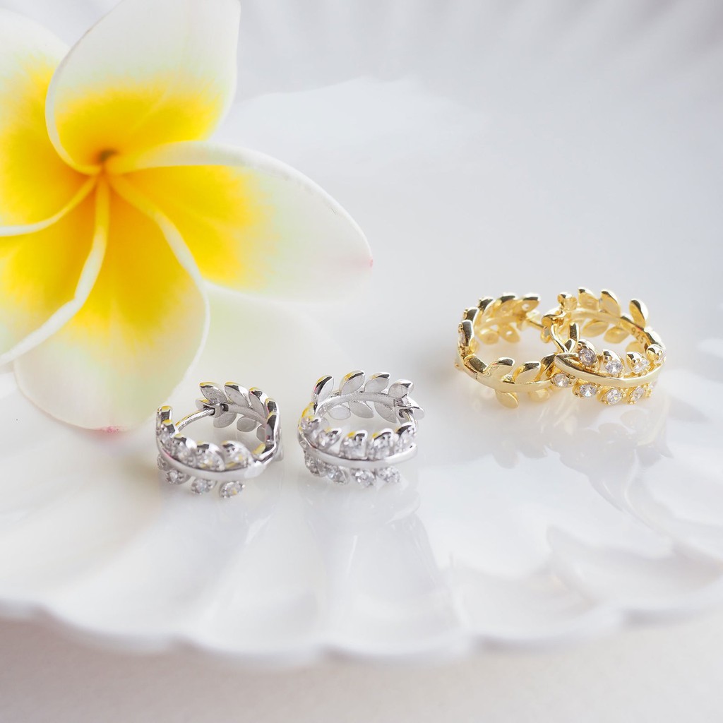 ต่างหูห่วงใบมะกอก ความหมายดี ชัยชนะและความสำเร็จ ต่างหูเงินแท้ 92.5% ของขวัญให้แฟน