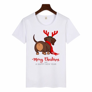 เสื้อยืดคริสต์มาส Christmas T-shirt Women Dachshund Kawaii Tees Women Fashion Tshirt Fashion Dog Graphic Women s ab