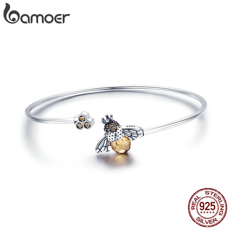กําไลข้อมือ Bamoer 925 Silver A to Z Crystal Bee