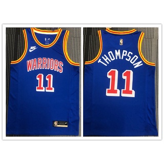 【Hot Pressed】เสื้อกีฬาบาสเก็ตบอลสกรีนลายทีม Nba Warriors No.11 Thompson สีฟ้า 75th 8ชิ้น