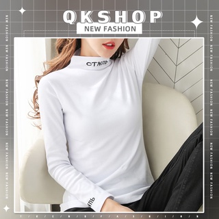 QKshop เสื้อยืดแขนยาวคอเต่าสกรีนตัวอักษรภาษาอังกฤษสีดำ ตรงคอเสื้อกับแขนเสื้อ มีพื้นมีให้เลือกถึง 4 สี เนื้อผ้านิ่มเด้ง ส