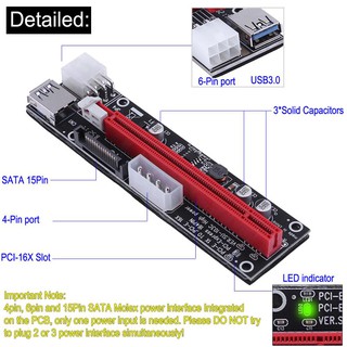 4pin 6pin SATA Power PCI Express 1x to 16X Riser Extender Card for Mining(Mis)