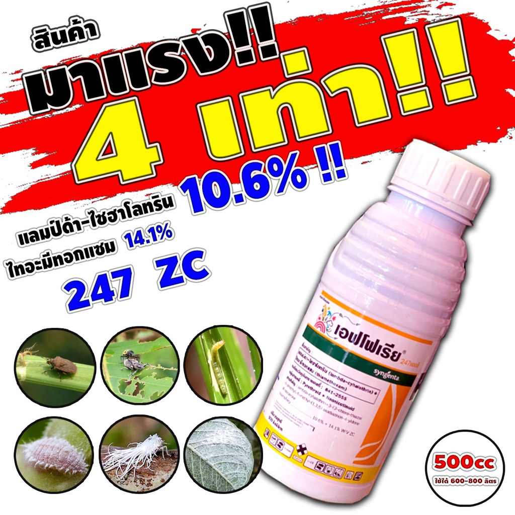 🍀เอฟโฟเรีย 500ซีซี🍀 แลมดา ไซฮาโลทริน+ไทอะมีทอกแซม ป้องกันและกำจัดแมลง หนอน เพลี้ย ยาน๊อคเย็น แมลงบิน แมลงหล่า แมลงสิง