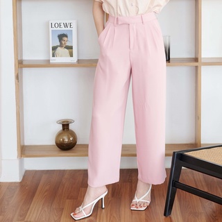 SUUBE Kira trousers -Candy pink(ชมพูอ่อน) ขายาวเอวสูง ทรงขากระบอกใหญ่ เนื้อนิ่ม ใส่สบาย มี 3 ไซส์