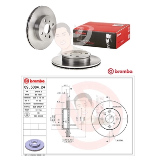 09 5084 24 จานเบรก-หน้า(BREMBO) รุ่น Standard : TOYOTA EE100/101 AT171 ปี1987-1996 *ราคาต่อข้าง