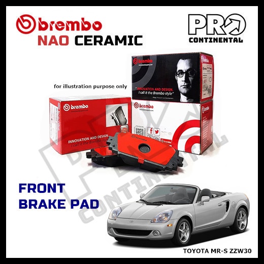 (SHIM สีแดง) BREMBO NAO TOYOTA MRS MR-S ZZW30 1999-2007 ผ้าเบรคหน้าเซรามิก