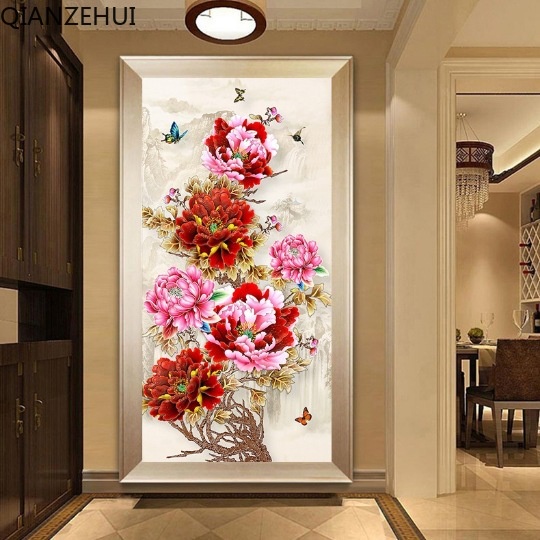 DIY ห้องนั่งเล่น 5D รอบลูกปัดเต็มรูปแบบ Peony เพชรภาพวาด,ลูกปัด
