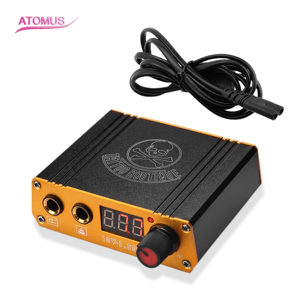 ATOMUS Black Tattoo Power Supply จอแสดงผลดิจิตอล Tattoo Machine แหล่งจ่ายไฟสําหรับ Liner Shader พร้อมสาย