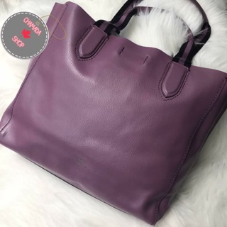🍃LARGE DERBY TOTE IN PEBBLE LEATHER WITH STRIPE WEBBING COACH F59399