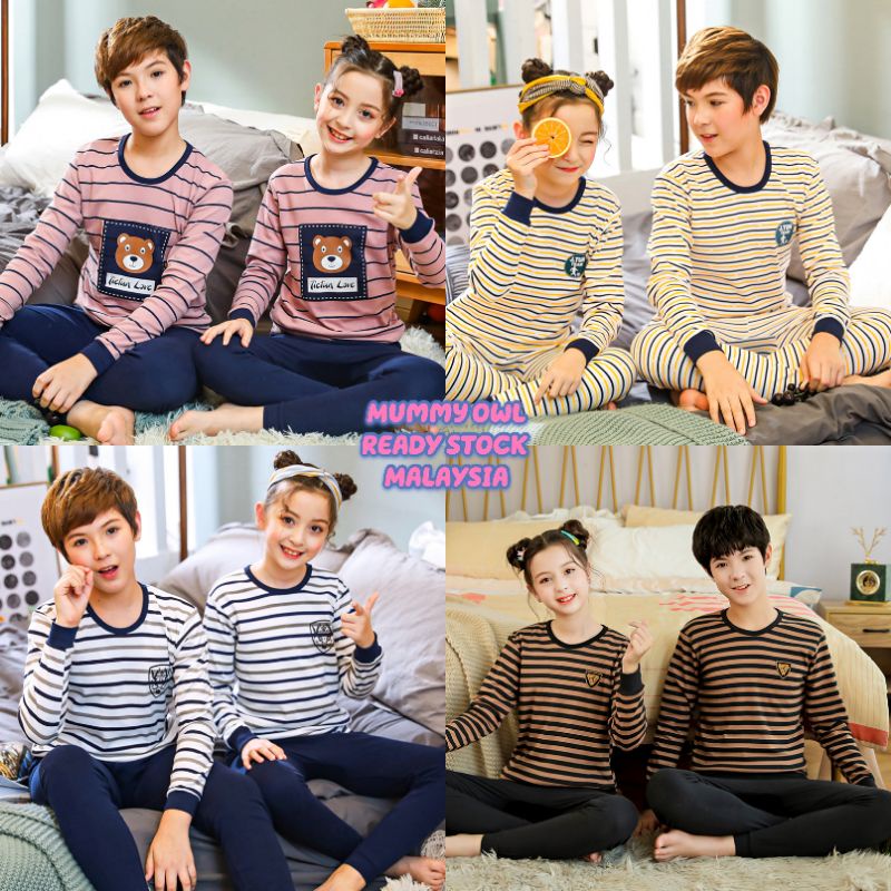 PYJAMAS TEENAGER หนุ่มเด็กและเด็กผู้หญิงผ้าฝ้ายนุ่ม BAJU TIDUR -8y 9y 10y 11y 12y 13y 14y 15y COTTON