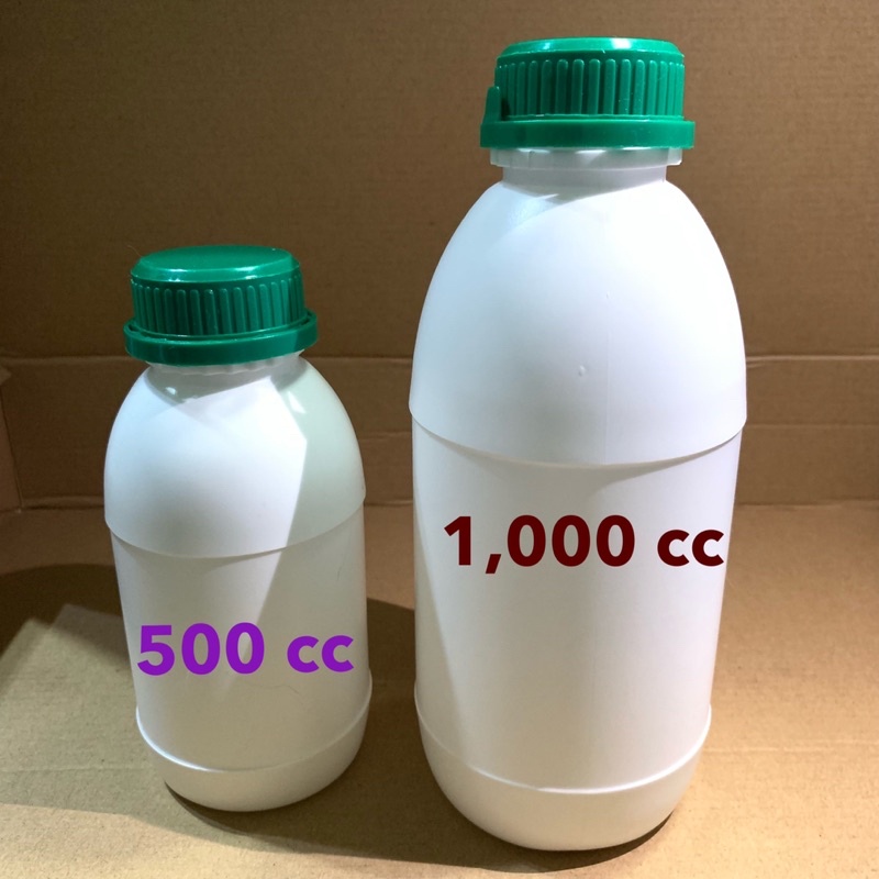 (แพ็คละ 6 ใบ) ขวดพลาสติก 1,000 cc , 500 cc สีขาวทึบ พร้อมจุกในและฝาล็อก