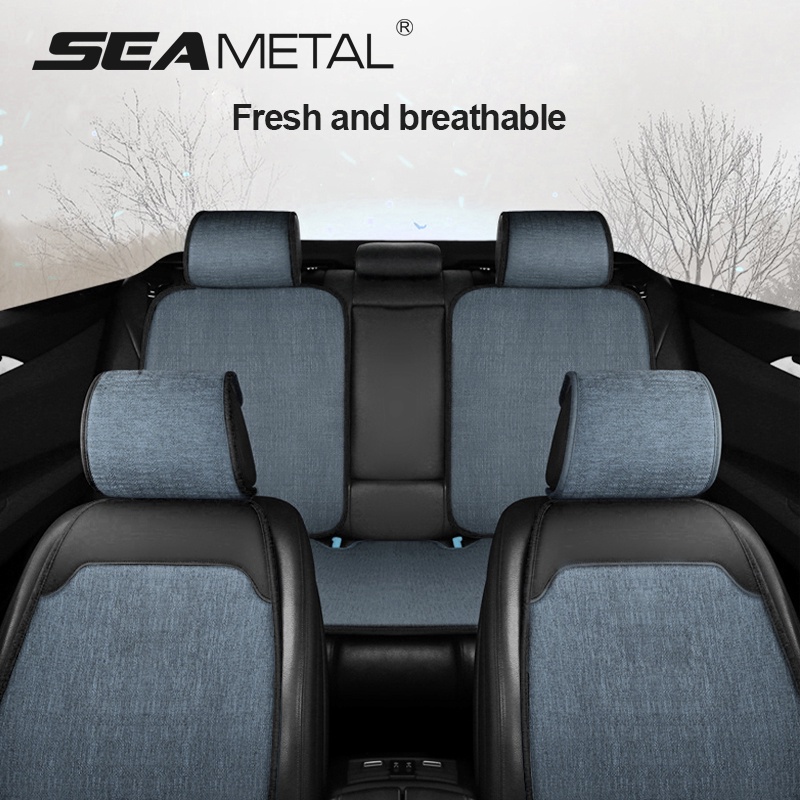 SEAMETAL ที่หุ้มเบาะรถยนต์ เบาะรองนั่งผ้าลินินระบายอากาศ เบาะรองนั่งในรถ ที่หุ้มเบาะนั่งแบบสวมทนเหงื่อสำหรับรถยนต์ห้าที่นั่ง Flax Car Seat Cover Cushion Linen Breathable Auto Seats Cushions