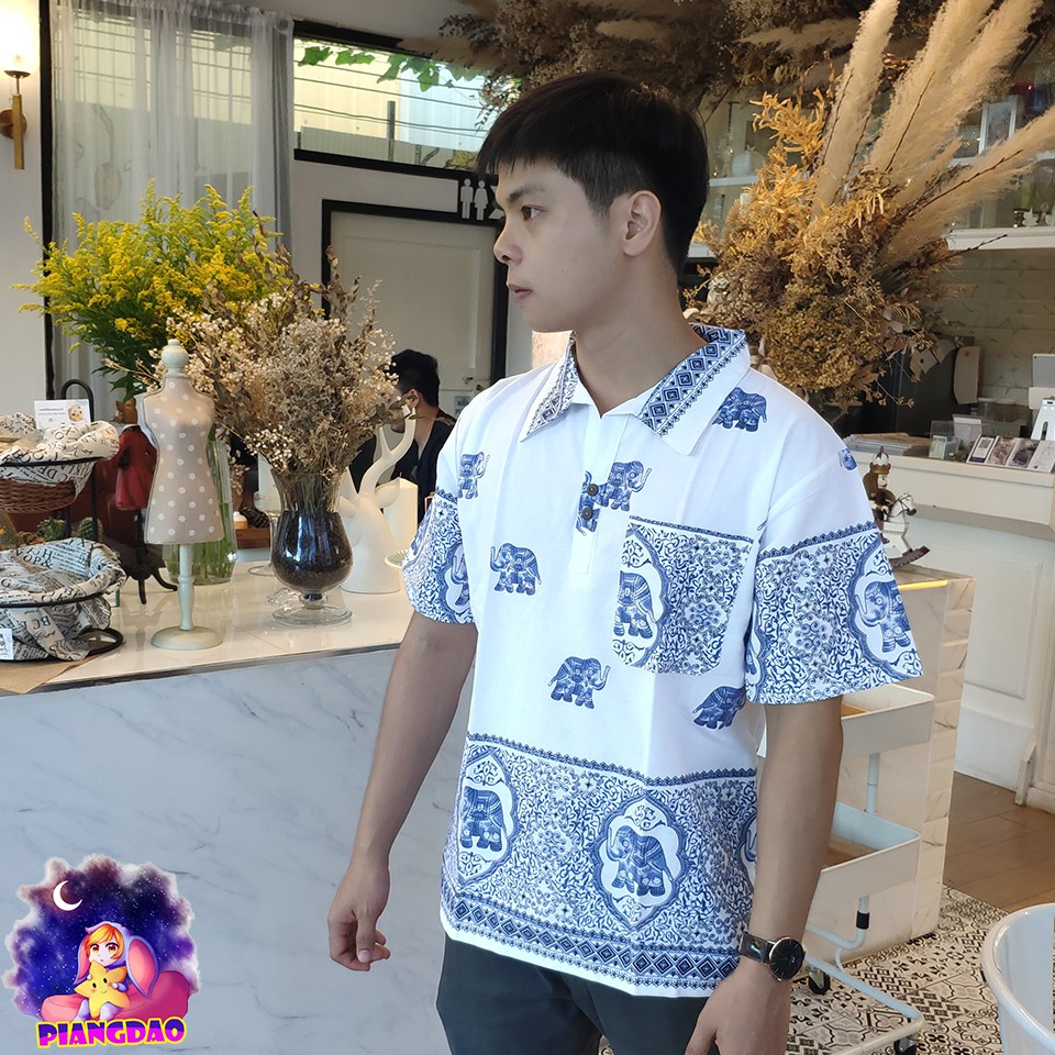 PDS🔥ถูกที่สุดผลิตโดยตรงจากโรงงาน🔥เสื้อผ้าฝ้ายลายช้าง(คอปก) แขนสั้น เสื้อพื้นเมือง ใส่สบายมาก ผ้านิ่ม