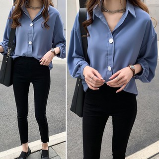 เสื้อชีฟองแขนยาวทรงหลวมสำหรับผู้หญิง
