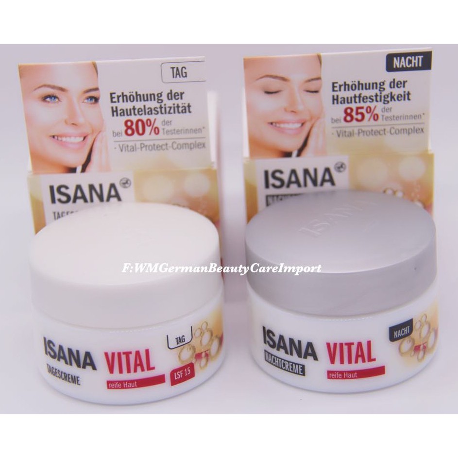 ส่งฟรี เซ็ทครีมลดเลือนริ้วรอย สูตรกลางวัน+กลางคืน ISANA Anti-Aging Vital-Protect-Complex Day SPF15+N