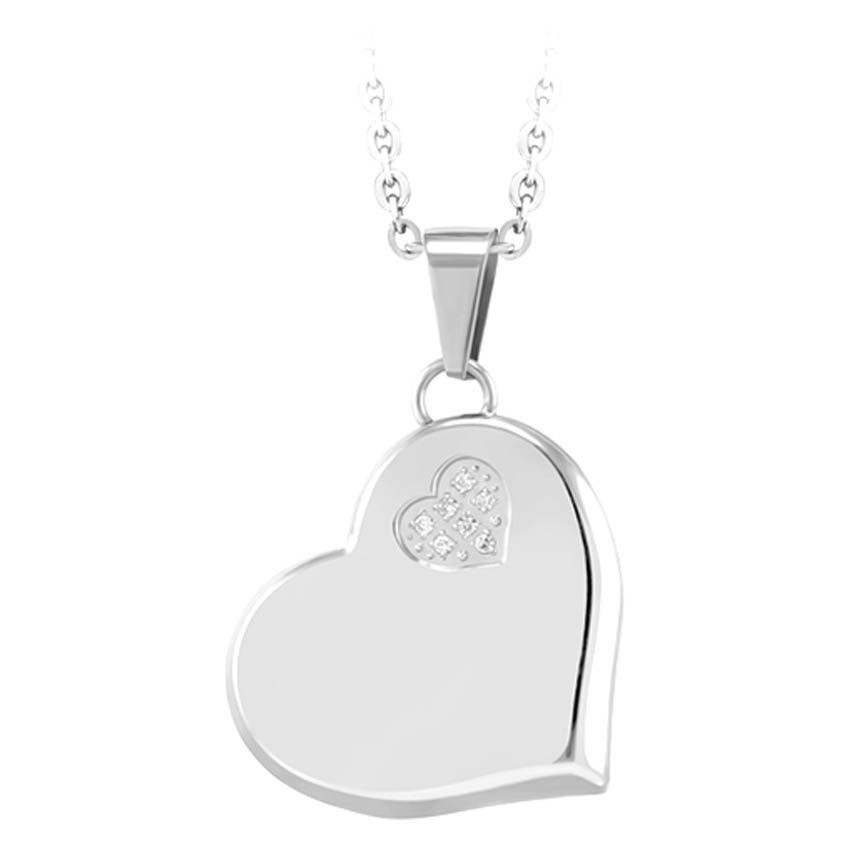 555jewelry จี้รูปหัวใจดวงใหญ่ ดีไซน์เรียบคลาสิค ประดับด้วย CZ รุ่น MNC-P162 - จี้ห้อยคอ จี้สร้อยคอแฟ