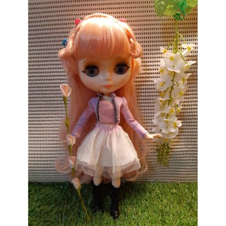 ตุ๊กตา รูป ชุดตุ๊กตาบลายธ์ Blythe ICY doll บลาย์ บลายธ์รีเจ็ค บลายธ์คัสตอม ชุดนอน เสื้อแขนสั้น แขนกุด กระโปรง ขาว