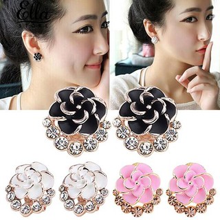 นางฟ้า Peony Camellia ดอกไม้ Rhinestones งานอัญมณีต่างหู Earrings Party