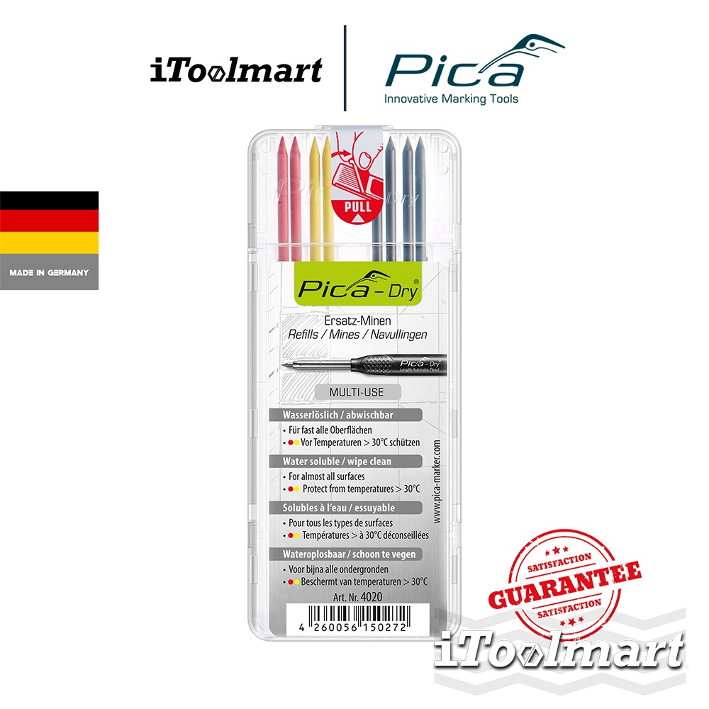 PICA ไส้ดินสอ PICA DRY refills basic set 4020/SB แดง,ดำ,เหลือง ขนาด 2.8 mm.