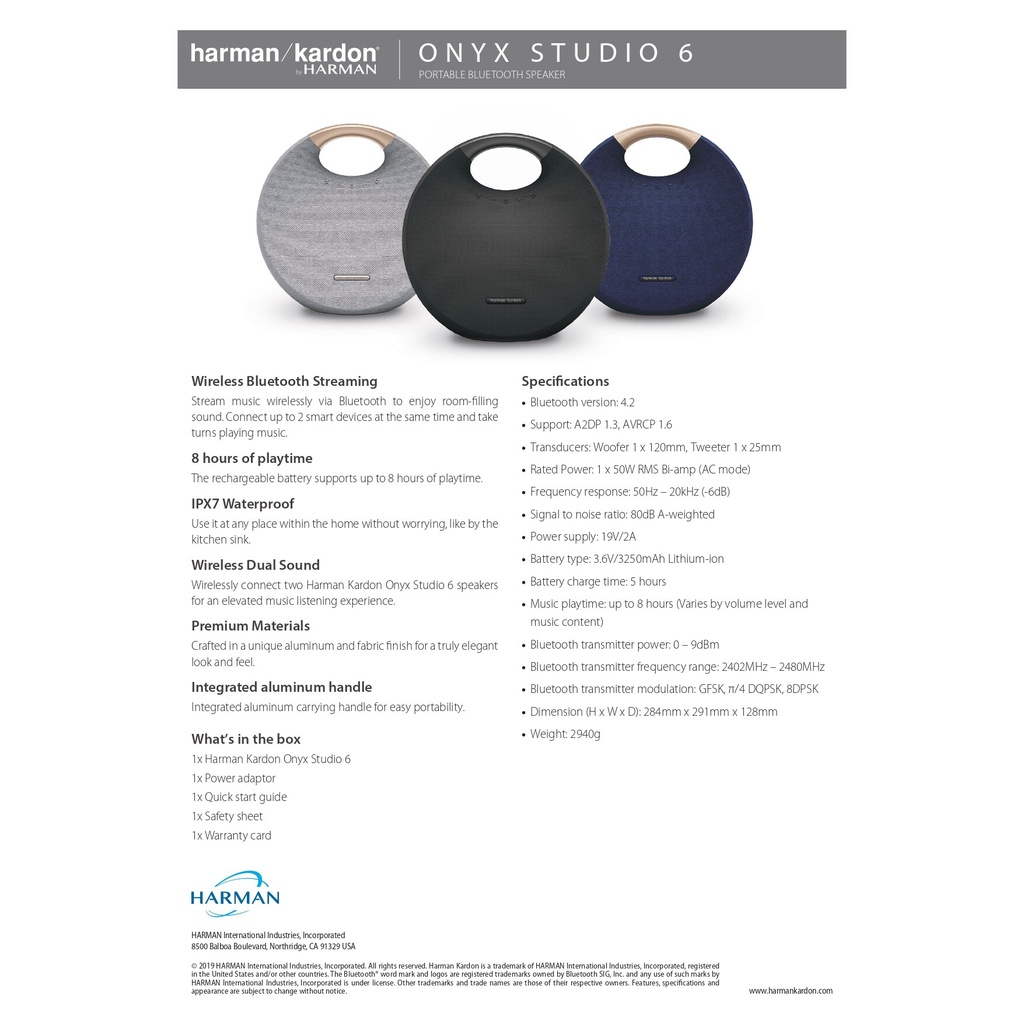 Harman Kardon Onyx Studio 6 Portable Bluetooth Speaker รับประกันศูนย์ไทย 1 ปี