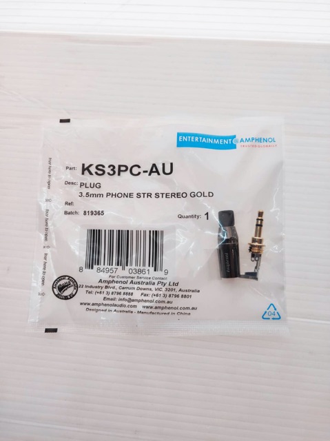สั่งปุ๊บ ส่งปั๊บ 🚀Amphenol KS3PC-AU ปลั๊กไมค์ 3.5 มม. K-Series Stereo Chrome Finish Gold Plate Contact