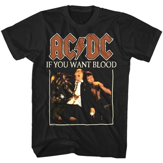 ย้อนยุคเสื้อยืดแขนสั้น คอกลม พิมพ์ลายอัลบั้มวงร็อควงร็อค Acdc If You Want Blood สไตล์คลาสสิก สําหรับผู้ชายS-5XL