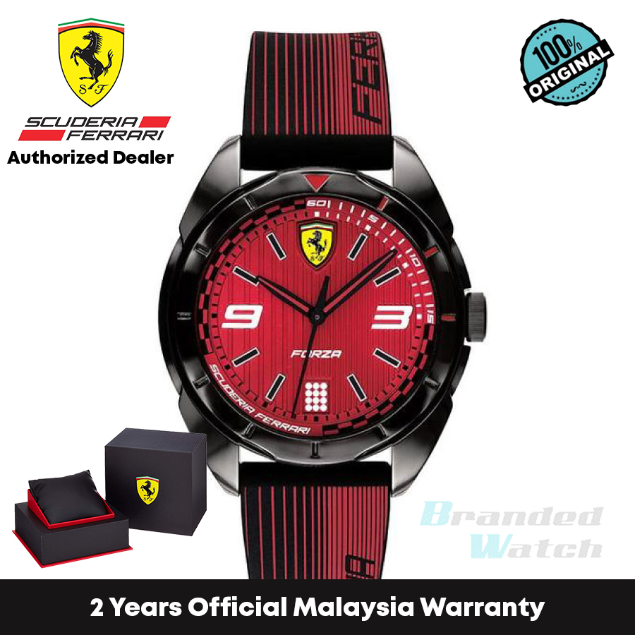 [รับประกันอย่างเป็นทางการ] Scuderia Ferrari 840035 Forza นาฬิกาข้อมือ สายซิลิโคน สีแดง สีดํา และสีแดง สําหรับทุกเพศ