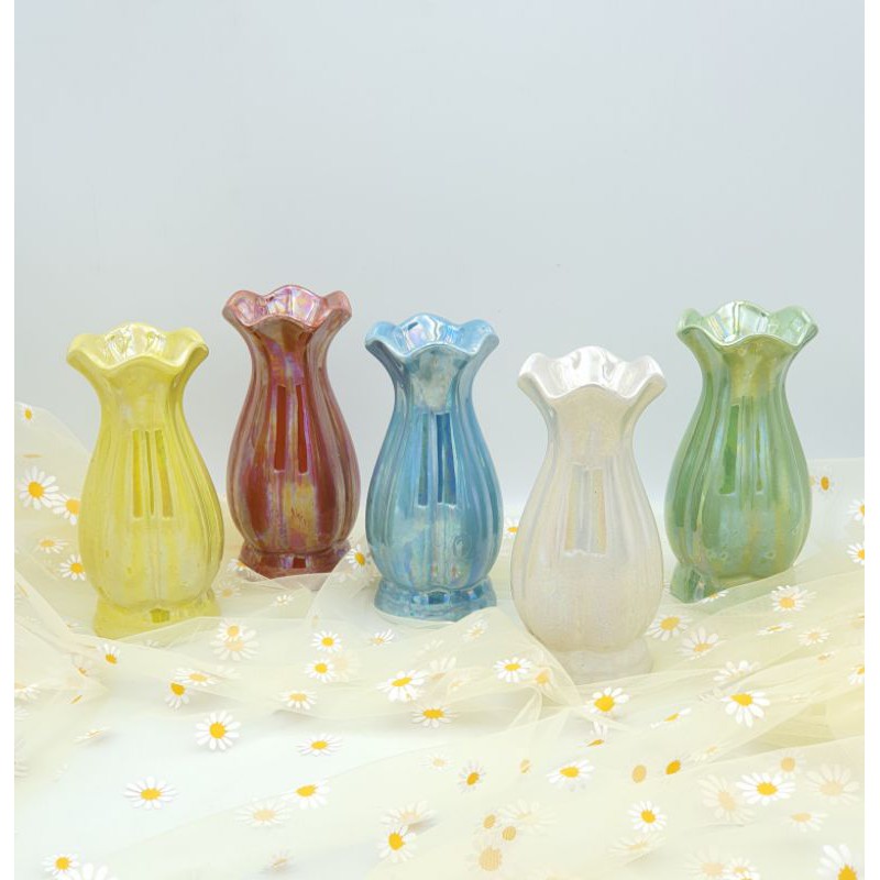 {ขนาด สูง 6″} เเจกันมุกเซรามิค มีให้เลือก 5 สี   ฟ้า เขียว เหลือง น้ำตาล ครีม