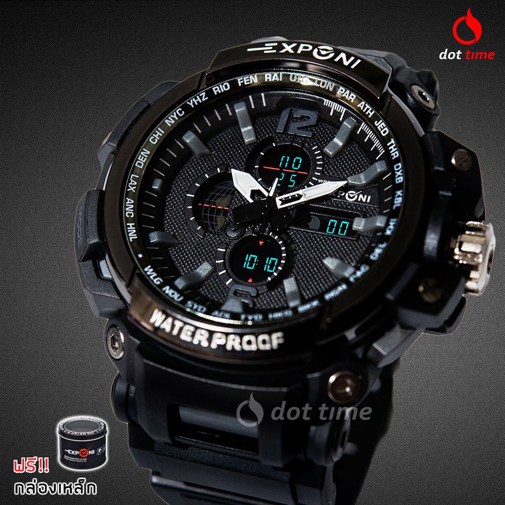 นาฬิกาข้อมือชาย EXPONI 'EP24BL' Shock&amp;Water-Resistance Sport Watch