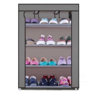 Shoe Rack ชั้นวางรองเท้า 4 ชั้น พร้อมผ้าคลุม (สีเทา)