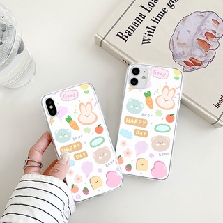 happy day เคสไอโฟน 11pro max 8พลัส rabbit bear เคส iPhone 7 8 plus se2020 Xr Xs X 12 14 11 13 pro max case นิ่ม