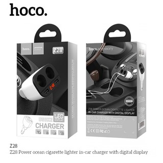 HOCO Z28 Car Charger ที่ชาร์จในรถ USB x2 + ช่องจุดบุหรี่ 2ช่อง พร้อมจอ LED แท้