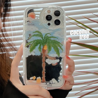 เคสโทรศัพท์มือถือกระจก กันกระแทกสี่มุม ลายต้นมะพร้าว สําหรับ iPhone 14 14pro 14max 14prm 13 13pro 13prm 11 7Plus 8Plus Xr XS Max 12 Pro Max