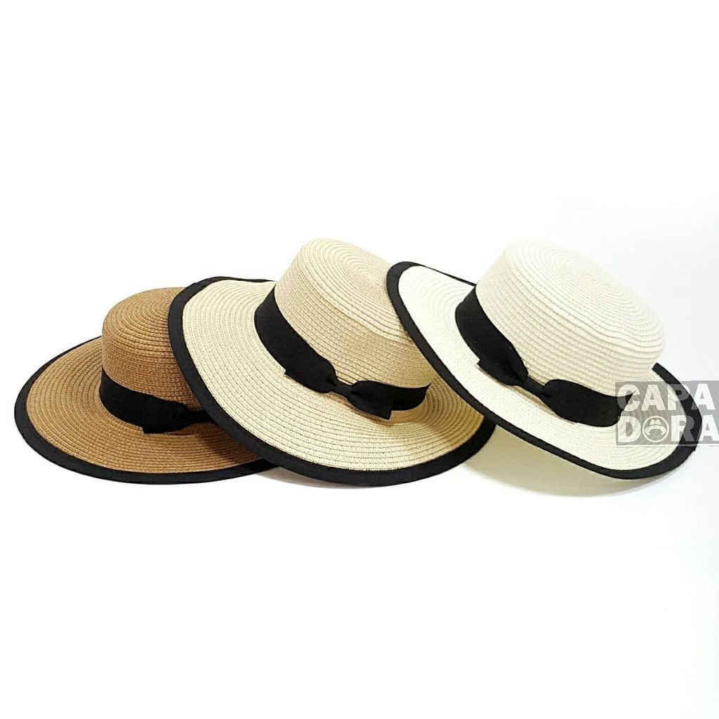 (3สี, พับได้) หมวกปานามาสาน ทรงคัพเค้ก ขนาดปีก 7cm, Straw boater hat size 7cm