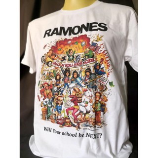 เสื้อยืดสีขาวเสื้อวงนำเข้า Ramones Rock n Roll High School Ska Punk Rock Hardcore Retro Style Vintage T-ShirtS-4XL